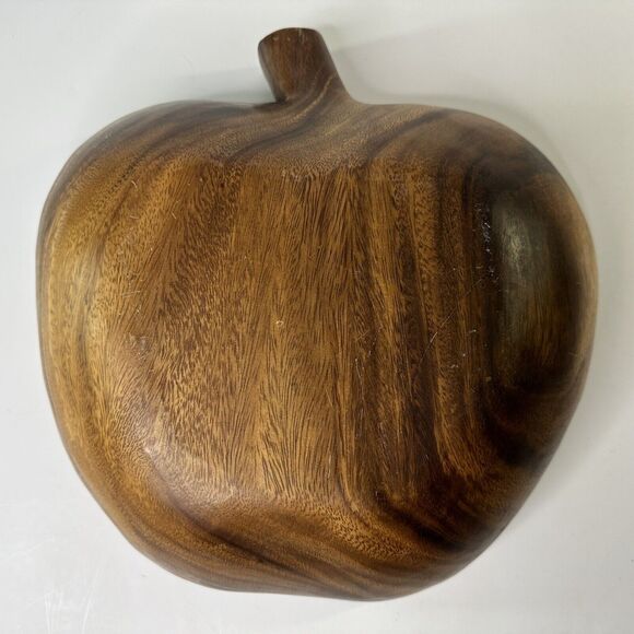 Vintage Wooden Serving Bowl Apple Shaped Fork Spoon Utensils Salad Pumpkin - Picture 3 of 16